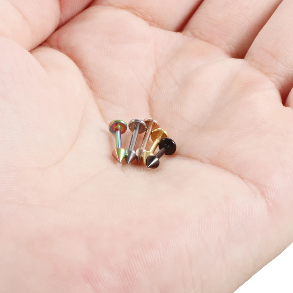 1PCS G23 Titanium Spike Labret Stud Nose Lip Helix Bar Stud Taper Tongue Piercing Ear Tragus Cartilage Earring Body Jewelry 16G - Image 3