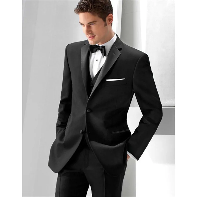 

Black Two Buttons slim fit wedding suits for men tuxedos for men 3 pieces men suits groomsmen suits (Jacket+Pants+Vest)