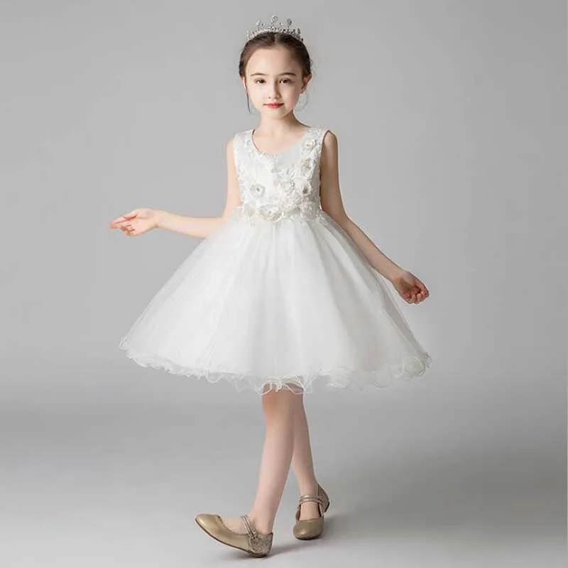 

New Princess Lace Dress Flower Embroidery Dress For Girls Vintage Children Dresses For Wedding Party Formal Ball Gown