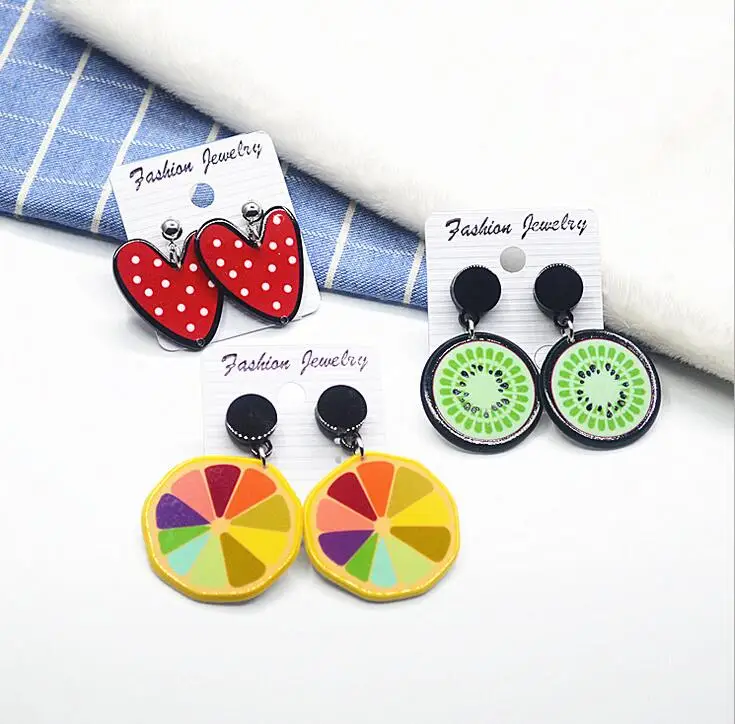 

personality hyperbole star lemon heart fruit dangle earrings hip pop punk acrylic big earrings Korean style long earrings women