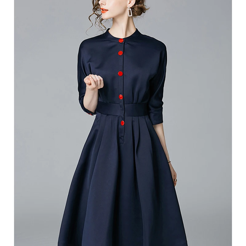 Ceny Fannic nowa wiosna jesień sukienki vintage kobiety Slim 3 4 z długim rękawem linia ubranie biurowe sukienka elegancki Laides Ol pracy sukienki biznesowe