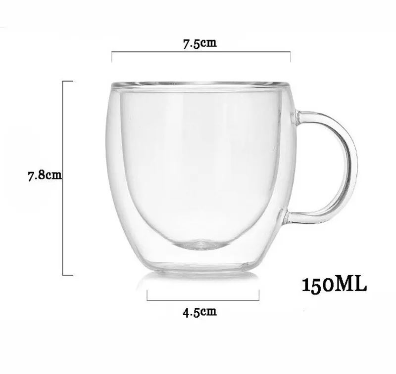 150ml Heat Resistance Double Wall Glass Cup With the Handle Coffee Mugs Kungfu Tea Cup Coffee Milk Juice Healthy Drink Mug 6