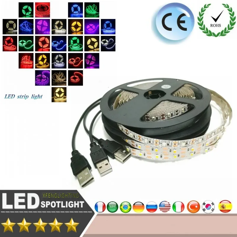 5V USB силовой светодиодный светильник RGB/белый/теплый белый 2835 3528 SMD HD ТВ Настольный