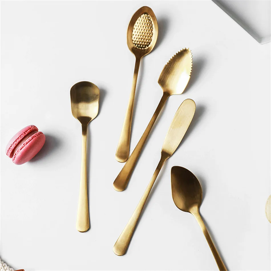 Chic Gold 304 Stainless Steel Spoon Teaspoon Coffee Spoons Fruit Ice Cream Elegant Spoon Girly Bow Tie Tableware Kitchen Tool (10)