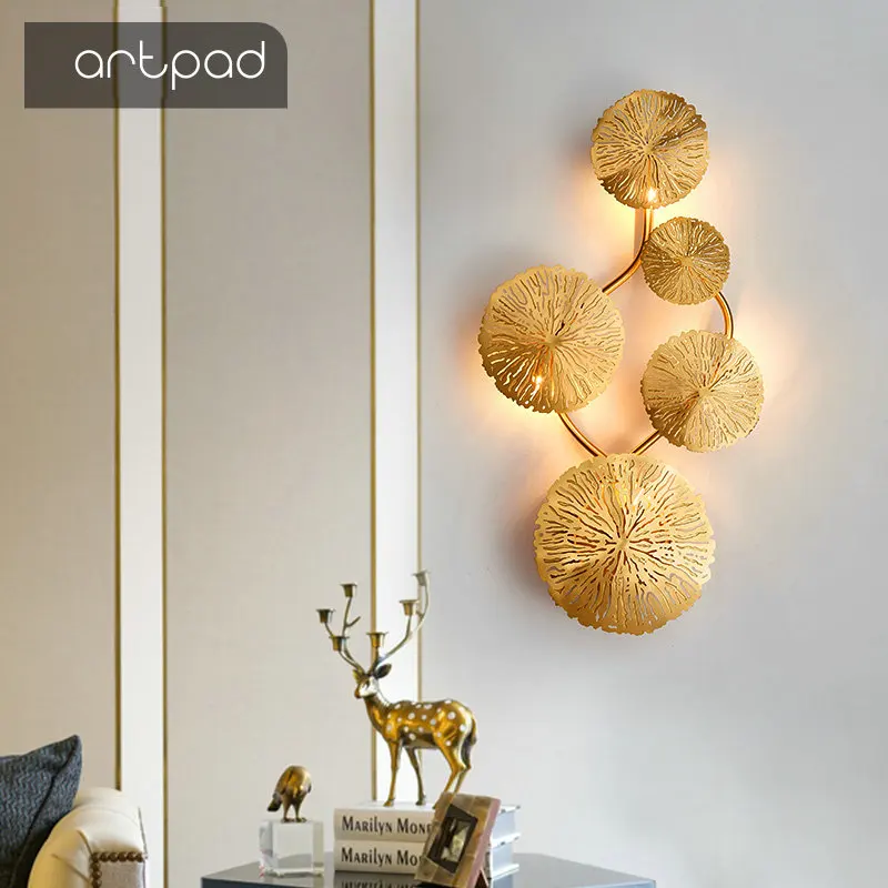 Preise Artpad Kupfer Glanz Gold Lotus Blatt Wand Lampe Vintage Retro Nacht Wohnzimmer Kunst Dekor Hause Beleuchtung Wandleuchter G4 birne