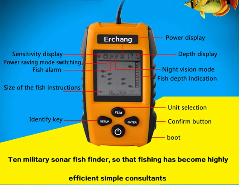 Erchang Портативный Sonar рыболокаторы сигнализации 100 м Sonar ЖК-дисплей рыболовные приманки эхолот ловли карпа Finder кемпинг