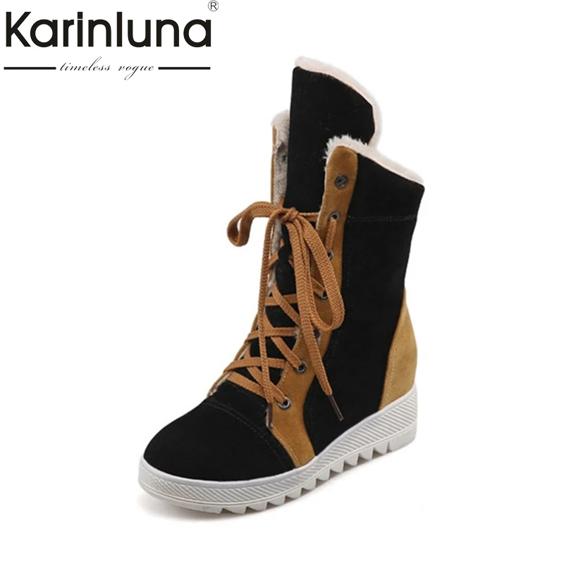 

KARINLUNA 2018 large size 34-43 lace up 4 mixed colors Shoes Woman Add Warm Fur Platform winter Shoes women snow Boots plush
