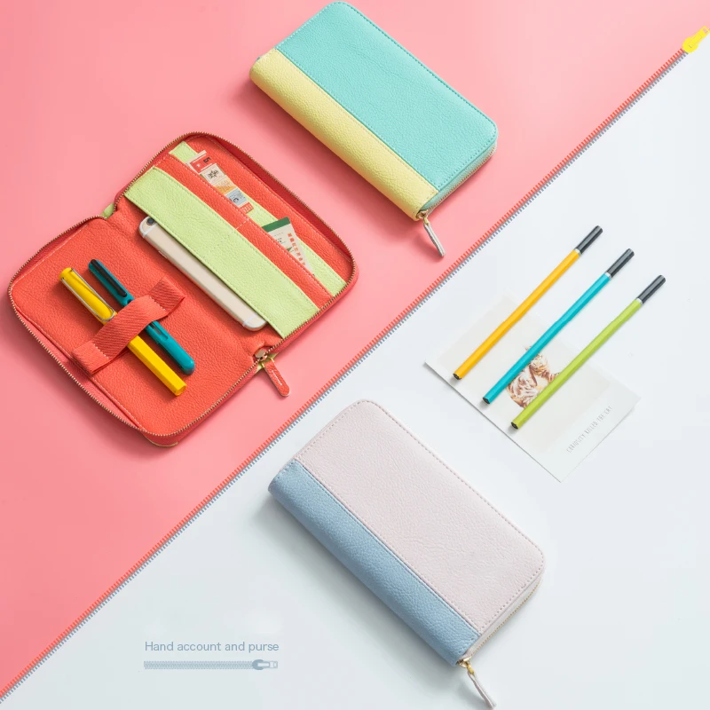 Fromthenon Leather Notebook A6 Planner 2018 zipper Hand Account & Purse