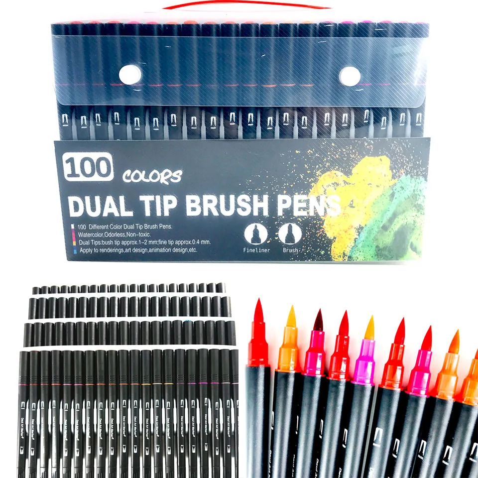 100 цветные акварельные маркеры для рисования, набор профессиональных цветов воды ing набор кистей и ручек двойной наконечник для школьные наборы для рисования