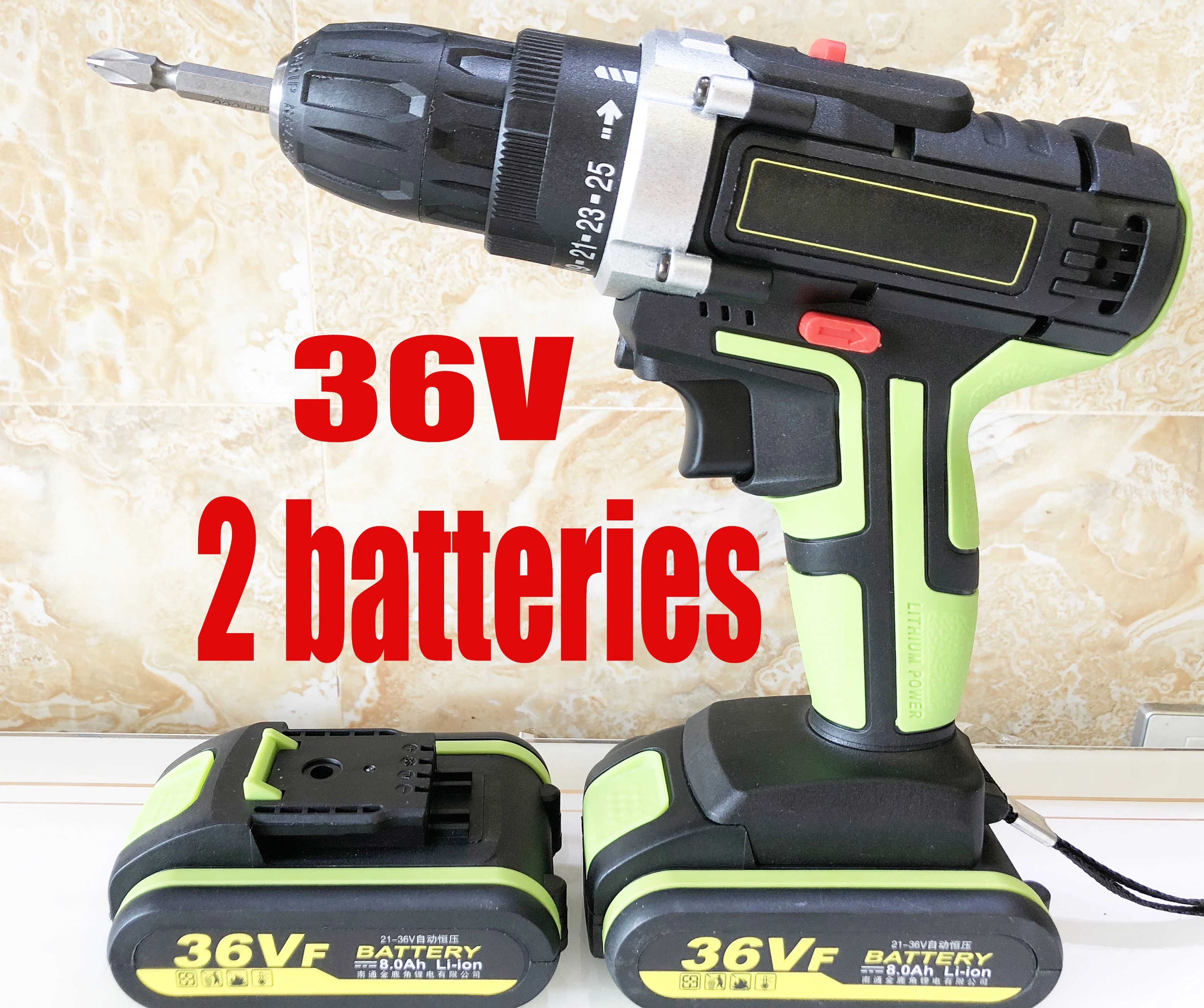 

2Speed 36V Electric Cordless Screwdriver Impact Drill 3/8" Driver 8000mAh Li-Ion Batteries Rechargeable DIY Hand Power Tools
