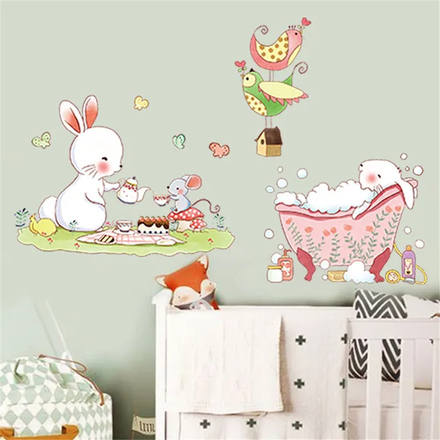 cartoon cute rabbit wall stickers children's bedroom nursery