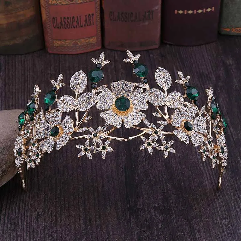 

FORSEVEN Luxury Baroque Floral Crystal Tiaras Crowns Wedding Hair Accessories Rhinestone Alloy Diadem Hair Jewelry Headpiece JL