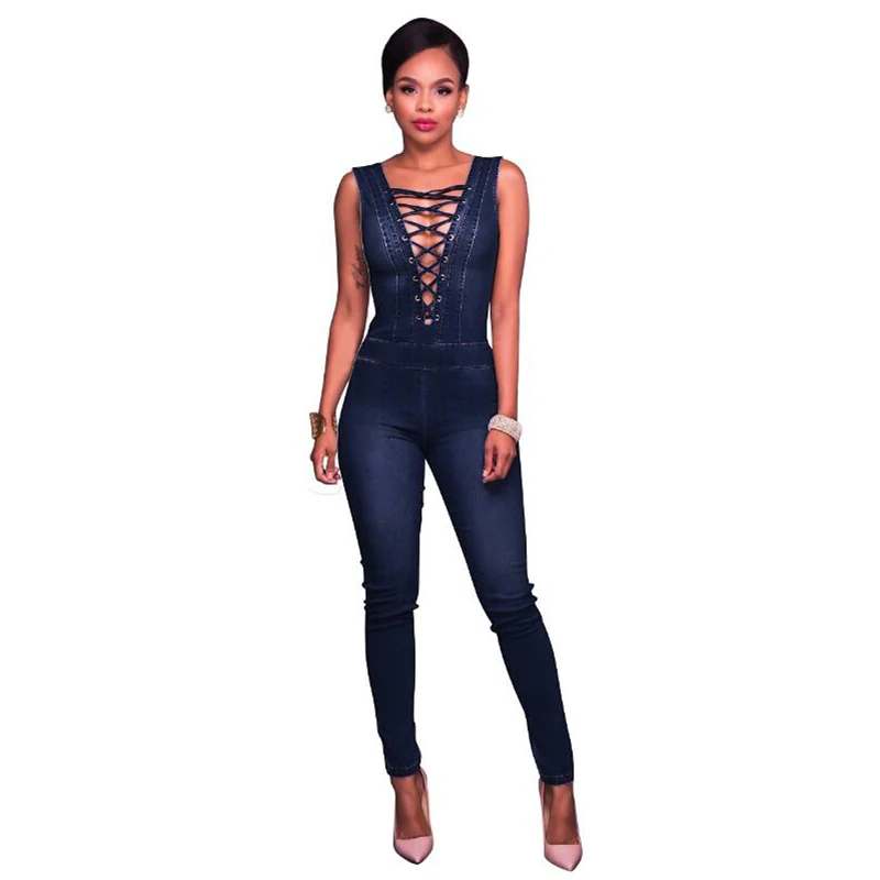 Aliexpress.com : Buy Women Denim Jumpsuit Sexy Backless Sleeveless ...