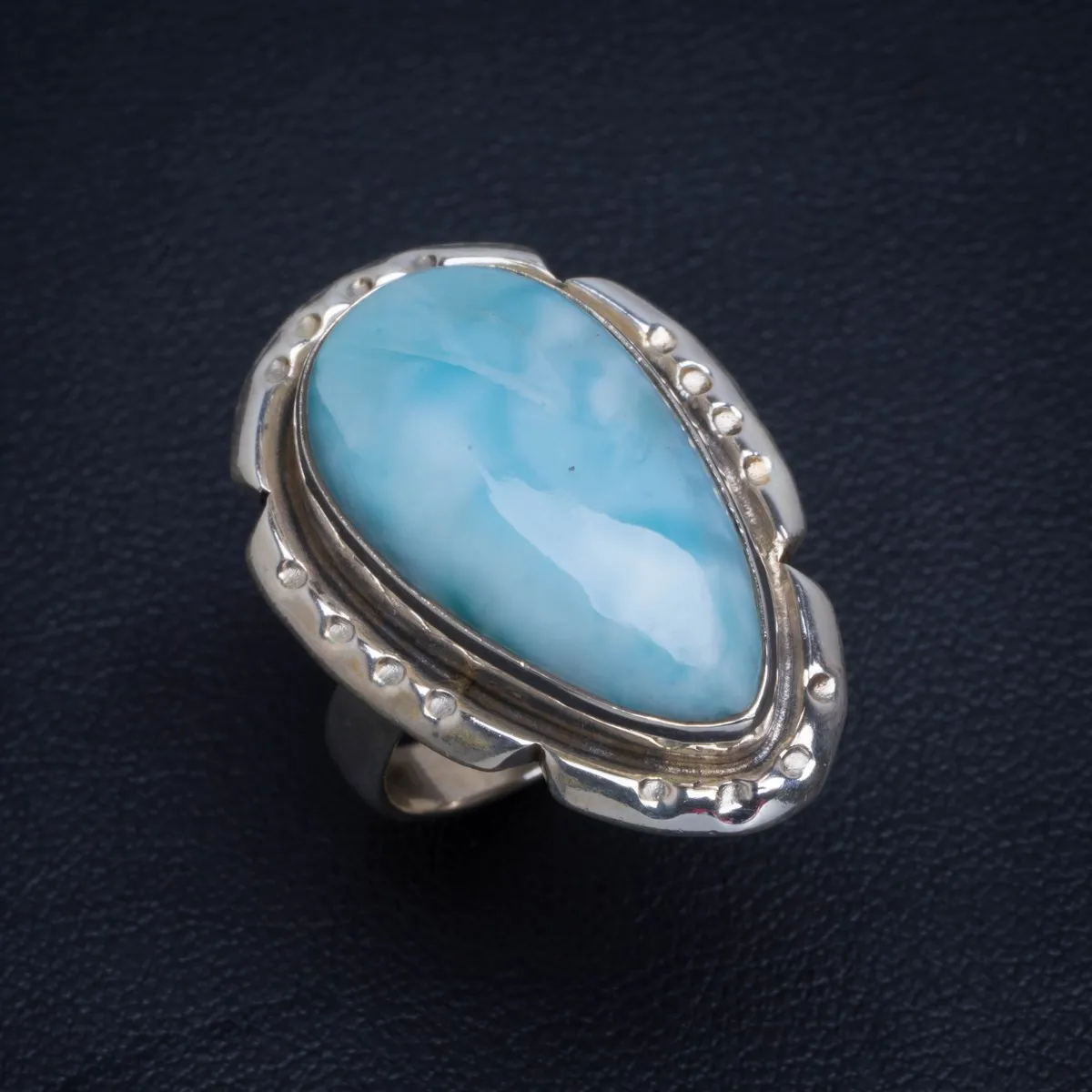 

Natural Caribbean Larimar Handmade Unique 925 Sterling Silver Ring 6.5 B1255