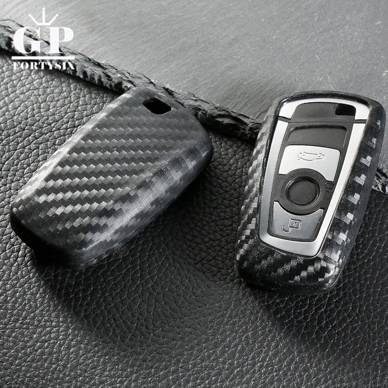 Print Carbon Fiber Car key cover Key fobs holder skin shell case for