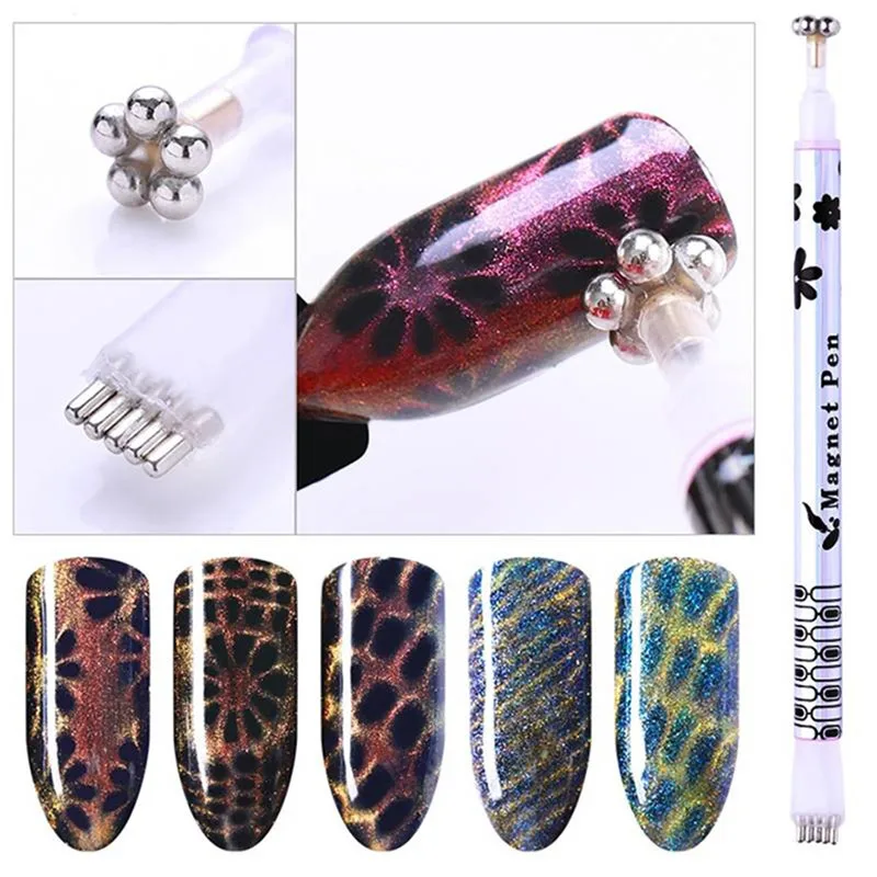 1Pc Double ended Cat Eye Magnet Pen Magical Stick Flower Stripe Grid For Magnetic UV Gel Manicure Beauty DIY Nail Art Tools