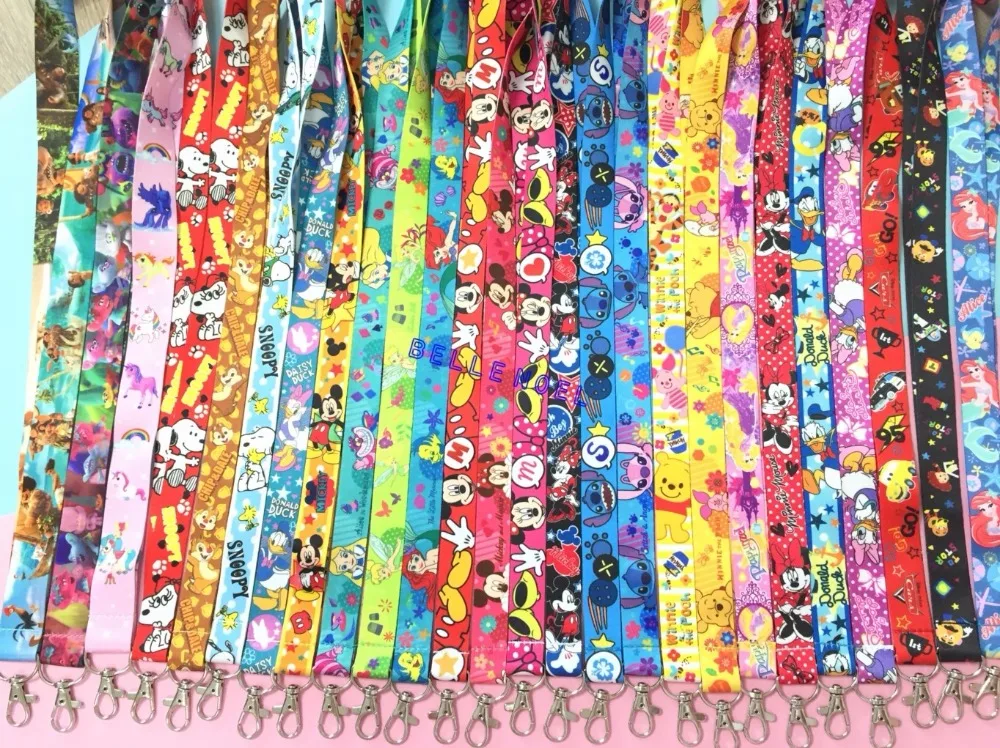 

100 Pcs Moana Mickey princess stitch Minnie mix popular Anime Cartoon Neck Straps Lanyards key ID Card L630