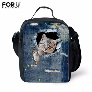 

FORUDESIGNS Hot Sale 3D Cute Denim Cat Dog Lunch Bag for Baby Kids Insulated Lunch Box Thermal Picnic Children Food Bag Bolsa