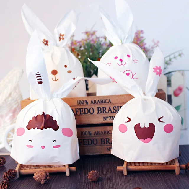 50pcs Set Cute Bunny Cookies Bags Wedding Decoration Lovely Easter 50pcs Set Cute Bunny Cookies Bags Wedding Decoration Lovely Easter Rabbit Ear Plastic Candy Bag
