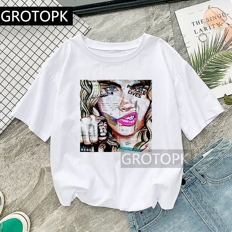 

Harajuku Pop Art T-shirts Graphic Tees Women Cotton T Shirt Aesthetic Grunge Summer Casual Womens Clothing 2019 Top Female