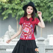 KYQIAO Плюс Размер Женская одежда Этническая рубашка Женская Хиппи Оригинальная Черная Красная белая вышивка ручной работы лягушка футболка blusa