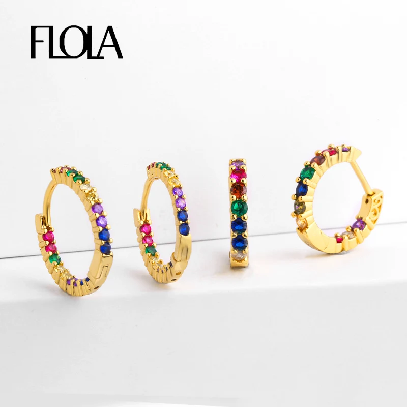 

FLOLA Zirconia Rainbow Huggie Earrings Woman Cheap Stud Earrings Colorful aretes de moda Trending Huggie Jewellery 2019 ersq22