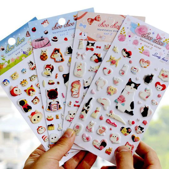 Buy Cute Puffy Cat Stickers for decoration Creative
