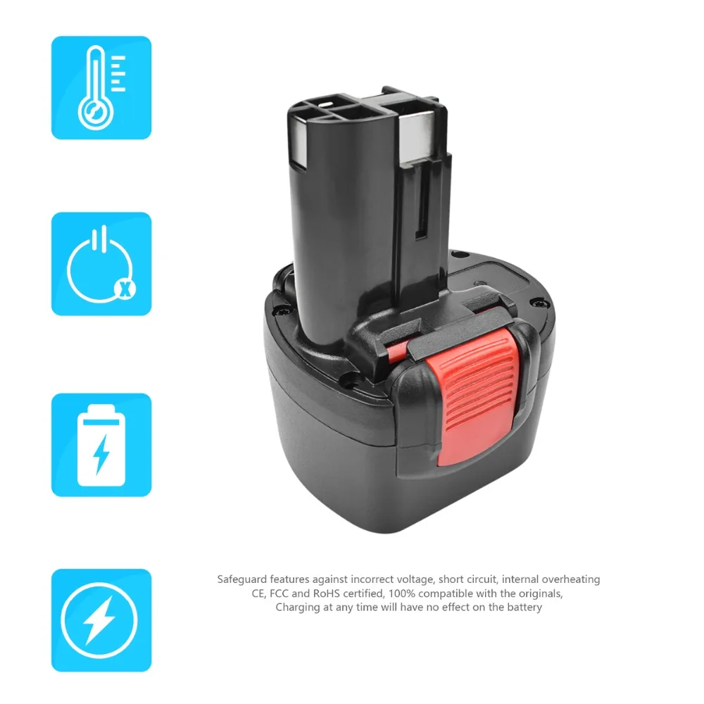 Batteria PROFESSIONALE 9,6V 2000mAh Ni-MH per Bosch GSB 9.6 VES-2