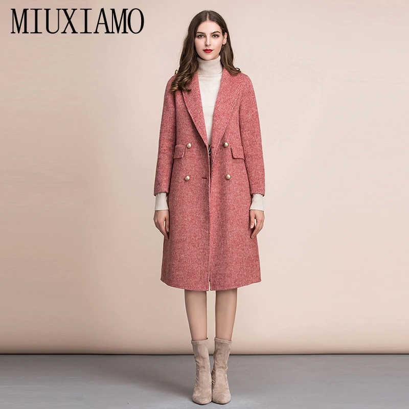 MIUXIMAO высокое качество 2019 осень зима пальто 100% чистая шерсть двубортное Eleghant