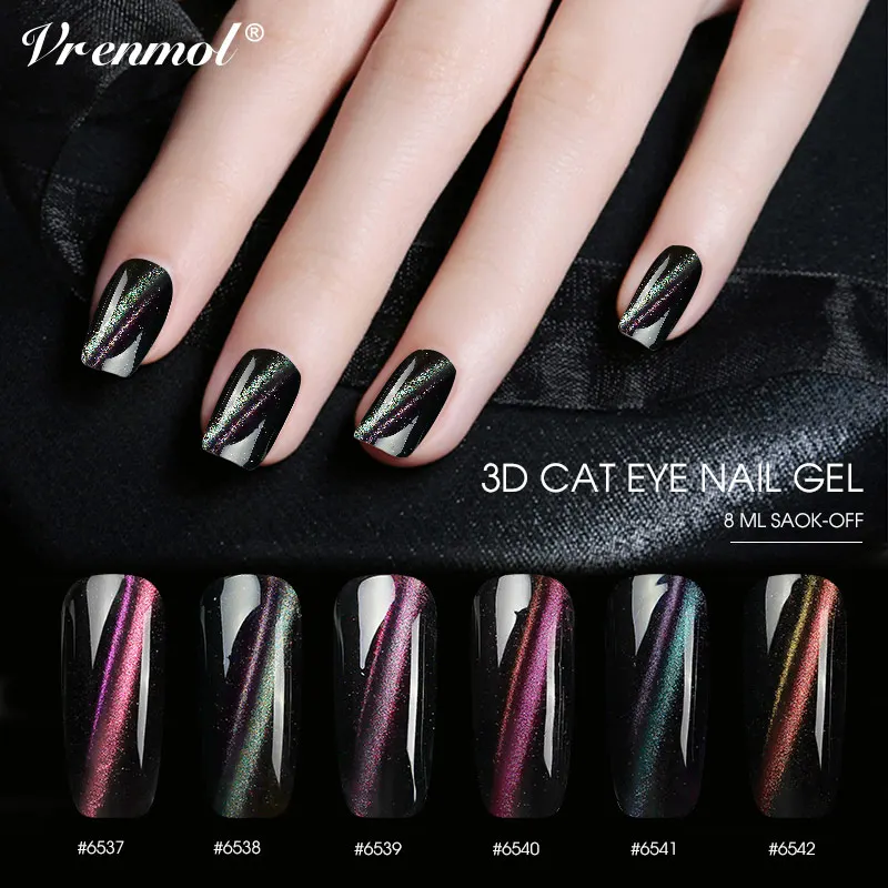 Vrenmol 3D DIY Glitter Starry Sky Cat Eye Nail Gel Polish Nail Art