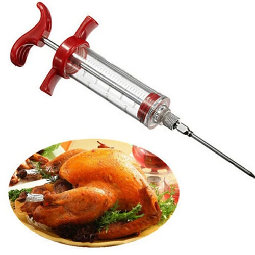 1 x 22* 7cm Practical Kithen Stainless Steel Needles Spice Syringe BBQ Meat Flavor Injector