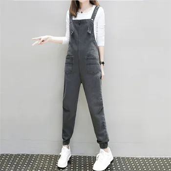 

2019 Spring New Female Korean Cowboy Rompers Harlan Fashion Strap Jumpsuit Female Loose Casual High Waist Pockets Jumpsuit YH117