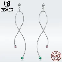 BISAER, геометрические серьги для женщин, 925 пробы, серебро, простая линия, серьги-гвоздики для женщин, Стерлинговое Серебро, ювелирное изделие EFE037