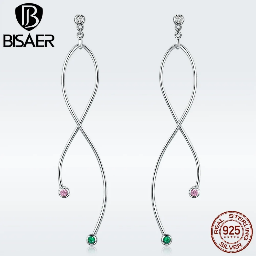 

BISAER Geometric Earrings Women 925 Sterling Silver Simple Line Stud Earrings for Women Sterling Silver Jewelry EFE037