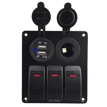 

Waterproof 3 Gang Rocker Truck Switch Panel USB 3.1A Marine DC12V/24V USB Socket Charger Boat Car Vehicles Truck Switch