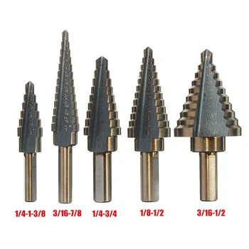 

5pc New Large Cobalt Hss Step Titanium Cone Drill Hole Cutter Bit Multiple Hole W/ Case Power Tool Drill Bit