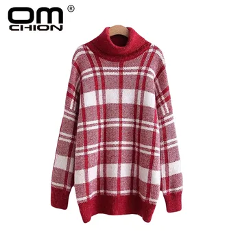 

OMCHION Retro Plaid Turtleneck Mohair Sweater 2018 Autumn Winter Oversized Loose Women Pullover Korean Thick Knit Jumper LMM205