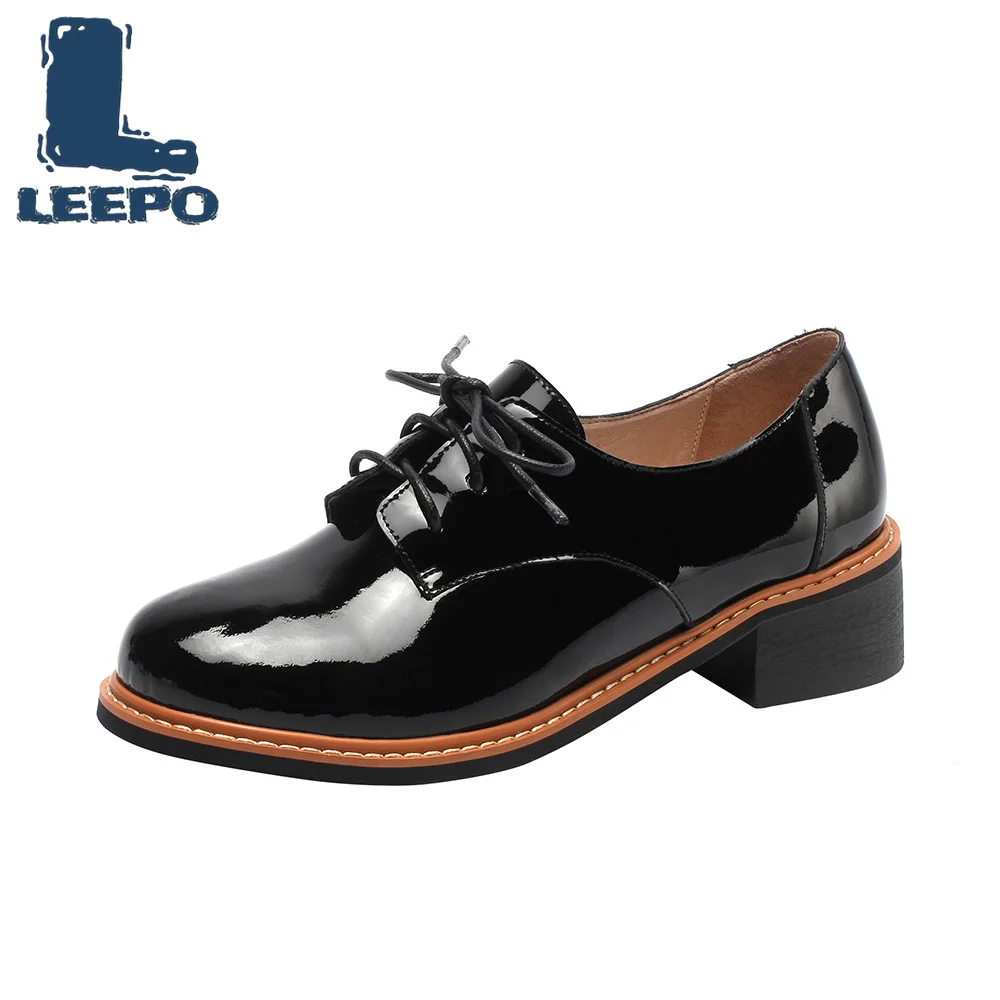 

LEEPO Oxford Shoes for Women Genuine Leather Spring/Autumn Lace-Up Round Toe Woman Shoe Flat Ladies Luxury Shoes Women Designers