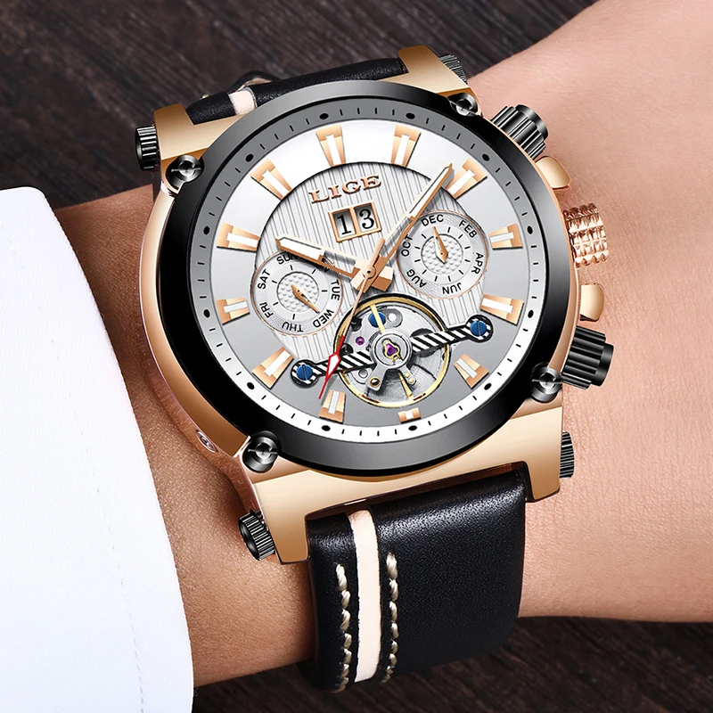 LIGE Fashion Men Watches Top Brand Luxury Business Waterproof Mechanical Watch Men Leather Automatic Watch Relogio Masculino+Box LIGE Fashion Men Watches Top Brand Luxury Business Waterproof Mechanical Watch Men Leather Automatic Watch Relogio Masculino+Box