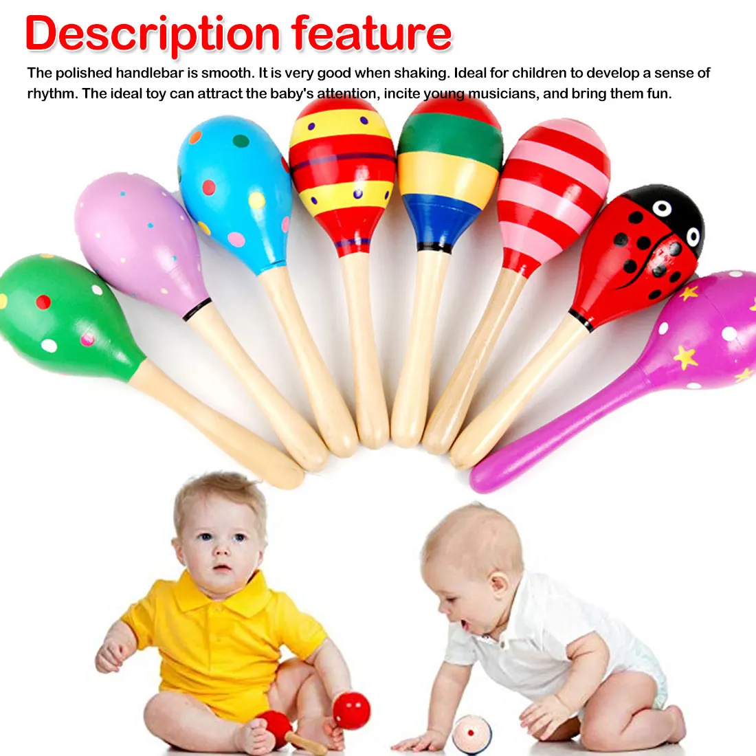 

Random style 3/5/10pc Baby Kid Wooden Ball Toy Sand Hammer Rattle Musical Instrument Percussion Infant