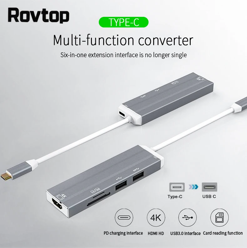 Rovtop USB-C концентратор type C концентратор USB 3,0 HDMI Thunderbolt 3 адаптер для MacBook Pro samsung Galaxy huawei mate 20 Pro/P30 type C