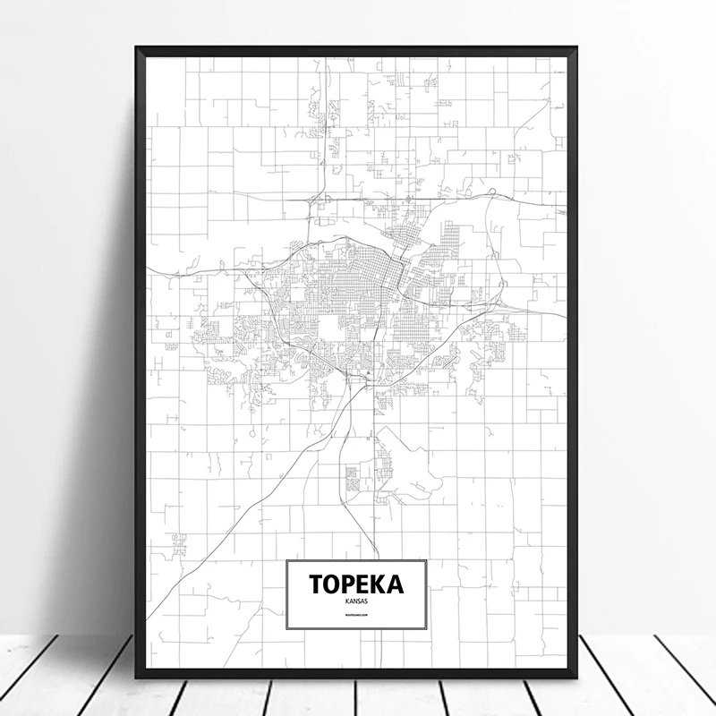 

Topeka, Kansas, United States Black White Custom World City Map Poster Canvas Print Nordic Style Wall Art Home Decor