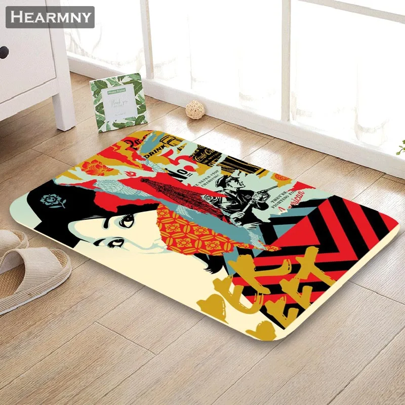 На заказ Shepard Fairey коврик пол/для ванной/кухня/пляжный коврик фланелевый губчатый материал 3D Печатный мохнатый украшение для спальни - Цвет: 2