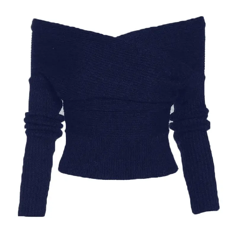 

Off Shoulder Sweatesr Women V-Neck Knitted Sweater Oversized Long Sleeve Loose Jumper Tops Knitwear