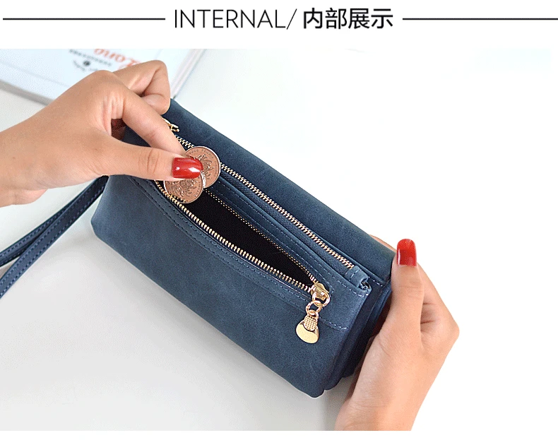 High Capacity Fashion Women Wallets Long Dull Polish PU Leather Wallet Female Double Zipper Clutch Coin Purse Ladies Wristlet