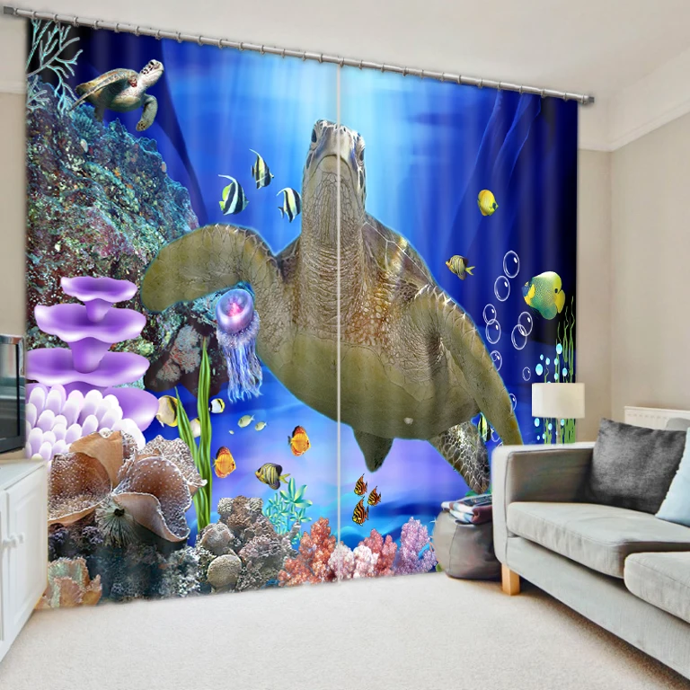 

Modern Home Decor Custom 3D Photo Sea World Curtains for living room High Quality Costom Modern