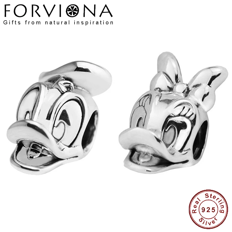 

Authentic 925 Sterling Silver Disn Donald Daisy Duck Portrait Princess Prince Charm Bead for European Charm Bracelet