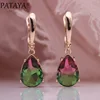 PATAYA New Gradient Blue Long Earrings Women Fashion Simple Fine Jewelry 585 Rose Gold Water Drop Natural Zircon Dangle Earrings ► Photo 3/6