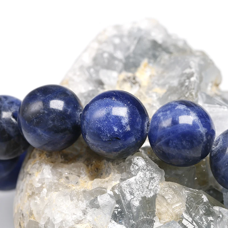 Натуральный голубой содалитовый камень Для мужчин браслет для женщин на возраст 6, 8, 10, 12 лет мм с бусинами эластичный веревочный модные ювелирные украшения для влюбленных наручные подарки