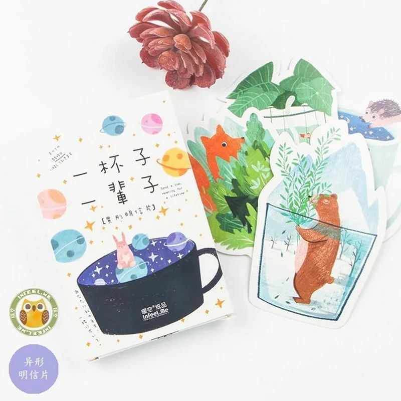 

30 pcs/lot Heteromorphism Cute cup animals Greeting Card Postcard Birthday Letter Envelope Gift Card Set Message Card